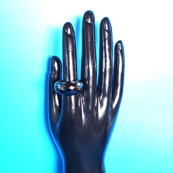 Chunky Faceted Black Obsidian Ring – Size 9 – Bold Statement Piece - Picture 7 of 15